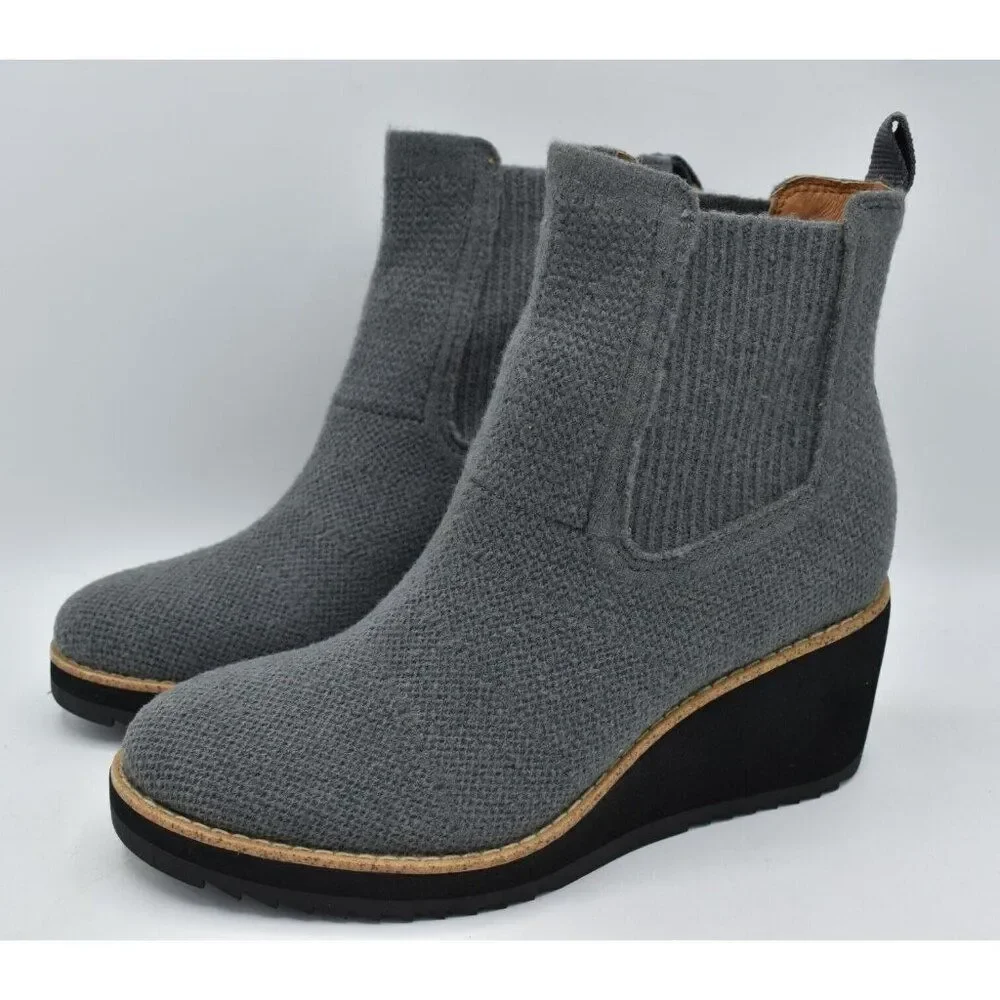 Sofft Womens Size 9 Eiley Grey‎ Knit Water Resistant Platform Wedge Boots